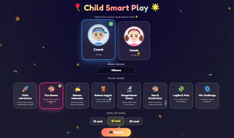 Child Smart Play quiz screen